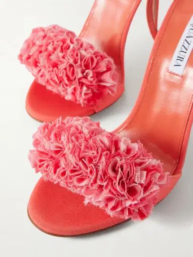 Aquazzura Cherry Kiss 105 Ruffled Chiffon And Leather-trimmed Grosgrain Sandals | Thumbnail 5