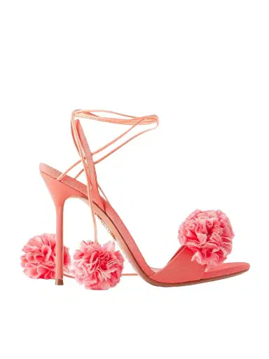 Aquazzura Cherry Kiss 105 Ruffled Chiffon And Leather-trimmed Grosgrain Sandals | Thumbnail 1