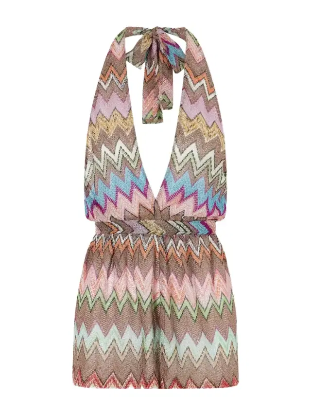 Missoni Metallic Crochet-knit Halterneck Playsuit