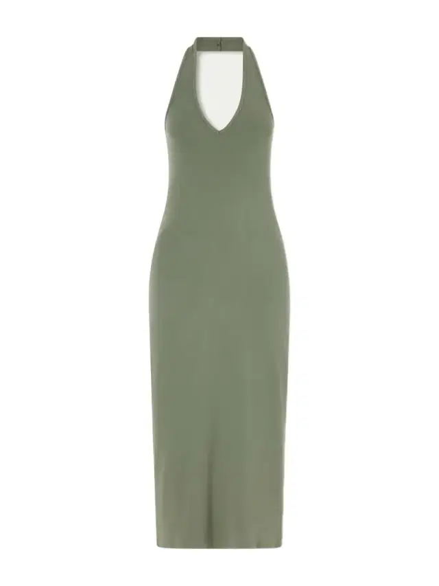 Stevie Cotton-jersey Halterneck Midi Dress