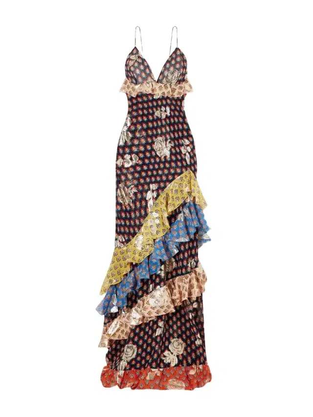 Ruffled Tiered Printed Metallic Fil-coupé Silk-chiffon Maxi Dress