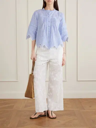 Loretta Caponi Speranza Embroidered Fil-coupé Cotton Straight-leg Pants | Thumbnail 2