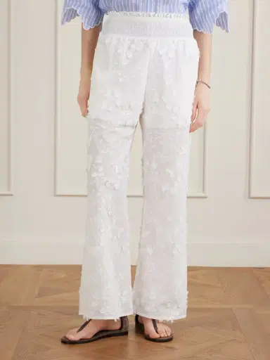 Loretta Caponi Speranza Embroidered Fil-coupé Cotton Straight-leg Pants | Thumbnail 3