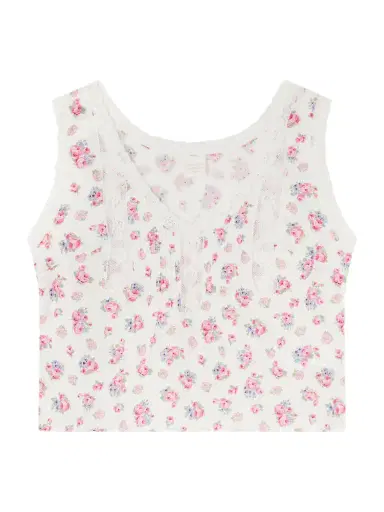 Loretta Caponi Simona Lace-trimmed Floral-print Cotton Top | Thumbnail 1 Loretta Caponi Simona Lace-trimmed Floral-print Cotton Top | Thumbnail 1