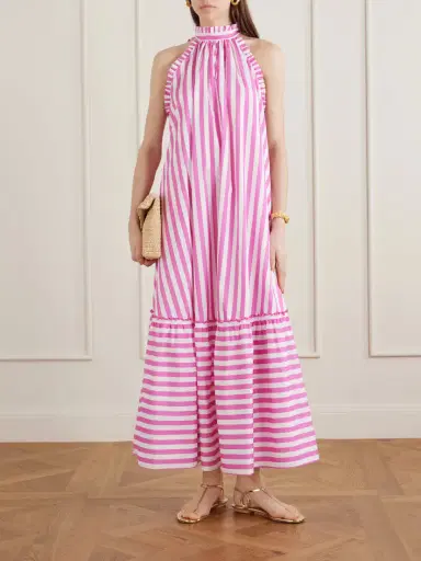 Loretta Caponi Melinda Ruched Striped Cotton-poplin Halterneck Maxi Dress | Thumbnail 2 Loretta Caponi Melinda Ruched Striped Cotton-poplin Halterneck Maxi Dress | Thumbnail 2