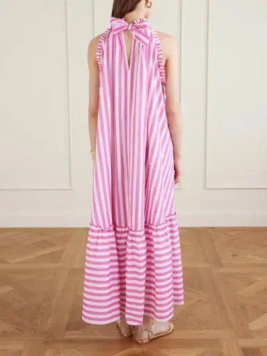 Loretta Caponi Melinda Ruched Striped Cotton-poplin Halterneck Maxi Dress | Thumbnail 3 Loretta Caponi Melinda Ruched Striped Cotton-poplin Halterneck Maxi Dress | Thumbnail 3