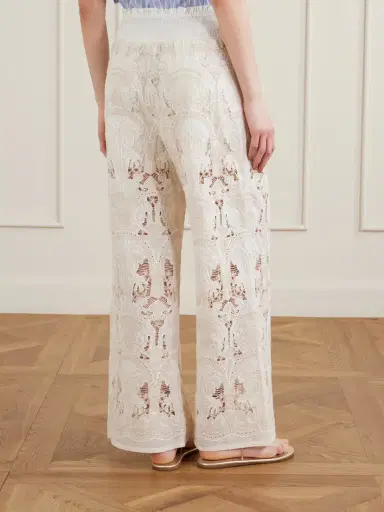 Loretta Caponi Speranza Corded Lace Cotton-blend Straight-leg Pants | Thumbnail 3