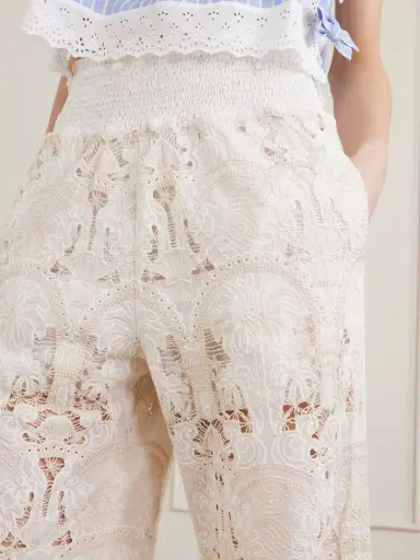 Loretta Caponi Speranza Corded Lace Cotton-blend Straight-leg Pants | Thumbnail 4