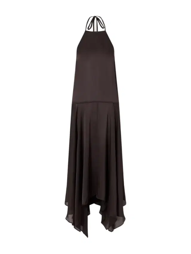 Asymmetric Silk-satin Halterneck Maxi Dress