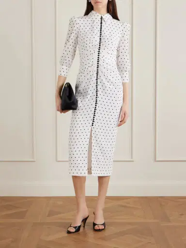 Carolina Herrera Ruched Polka-dot Silk Crepe De Chine Midi Dress | Thumbnail 2
