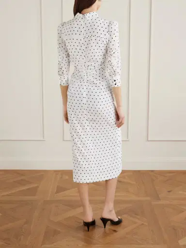 Carolina Herrera Ruched Polka-dot Silk Crepe De Chine Midi Dress | Thumbnail 3