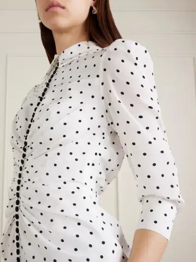 Carolina Herrera Ruched Polka-dot Silk Crepe De Chine Midi Dress | Thumbnail 4
