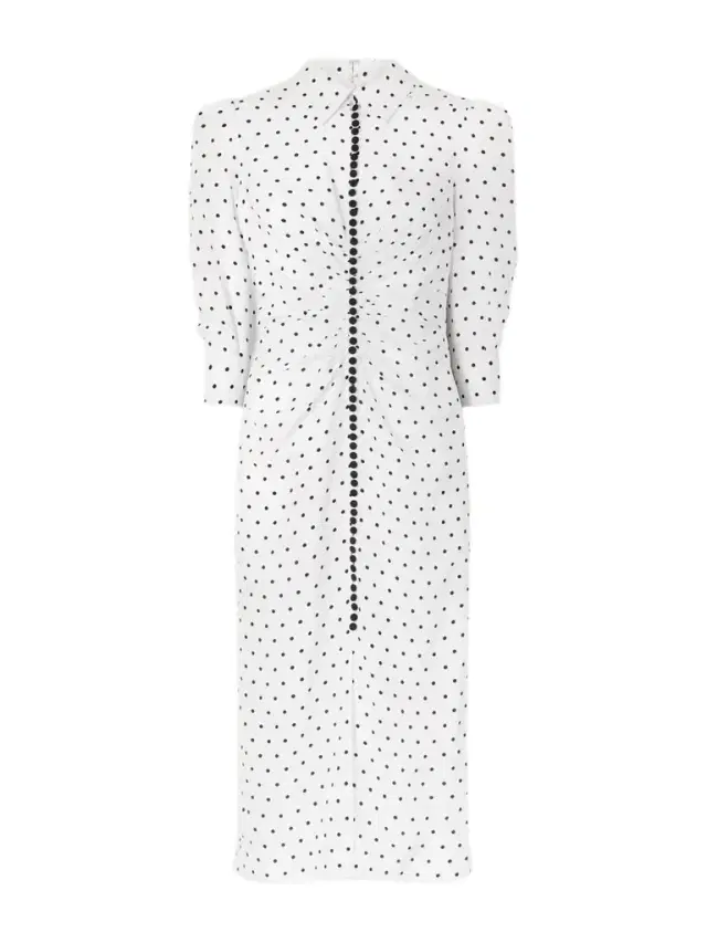 Ruched Polka-dot Silk Crepe De Chine Midi Dress