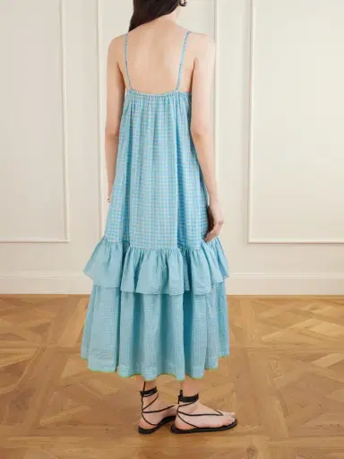 Eka Teek Ruffled Tiered Checkered Cotton Silk Dress | Thumbnail 3