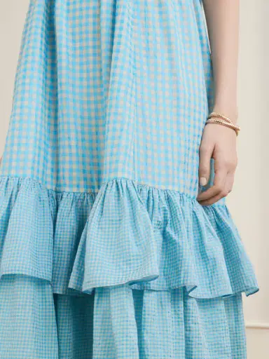 Eka Teek Ruffled Tiered Checkered Cotton Silk Dress | Thumbnail 4