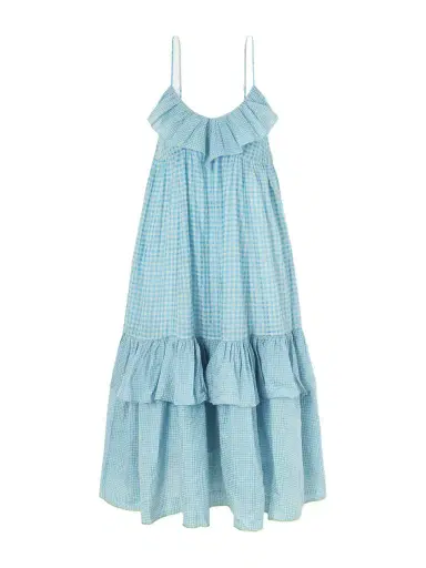 Eka Teek Ruffled Tiered Checkered Cotton Silk Dress | Thumbnail 1