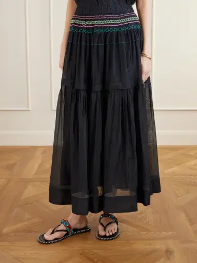 Eka Munro Gathered Tiered Smocked Cotton And Silk-blend Voile Midi Skirt | Thumbnail 3 Eka Munro Gathered Tiered Smocked Cotton And Silk-blend Voile Midi Skirt | Thumbnail 3