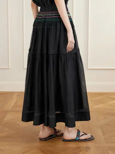 Eka Munro Gathered Tiered Smocked Cotton And Silk-blend Voile Midi Skirt | Thumbnail 4 Eka Munro Gathered Tiered Smocked Cotton And Silk-blend Voile Midi Skirt | Thumbnail 4
