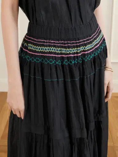 Eka Munro Gathered Tiered Smocked Cotton And Silk-blend Voile Midi Skirt | Thumbnail 5 Eka Munro Gathered Tiered Smocked Cotton And Silk-blend Voile Midi Skirt | Thumbnail 5