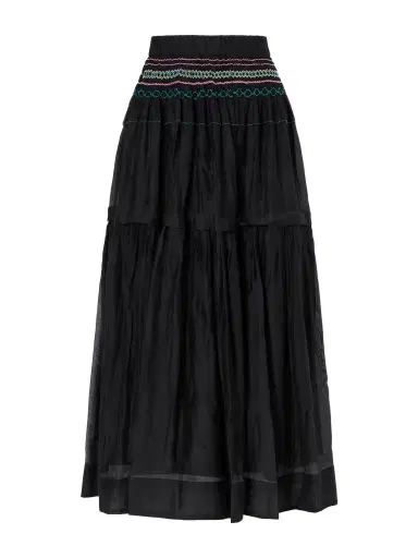 Eka Munro Gathered Tiered Smocked Cotton And Silk-blend Voile Midi Skirt | Thumbnail 1 Eka Munro Gathered Tiered Smocked Cotton And Silk-blend Voile Midi Skirt | Thumbnail 1