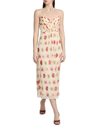 Cinq à Sept Women's Carline Floating Poppies Printed Midi-Dress - Gardenia Multi | Thumbnail 2