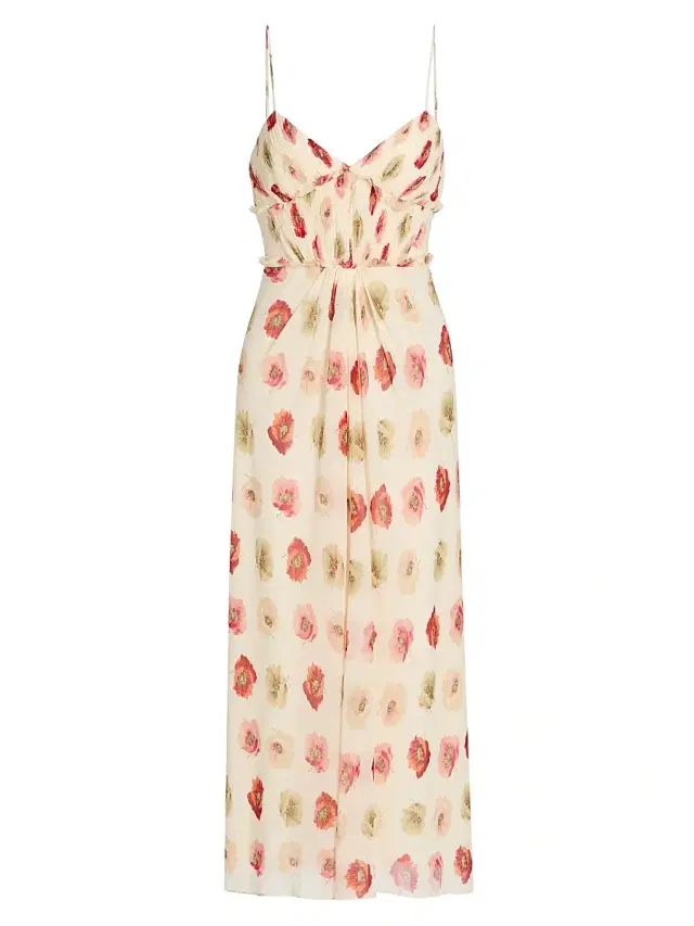 Cinq à Sept Women's Carline Floating Poppies Printed Midi-Dress - Gardenia Multi