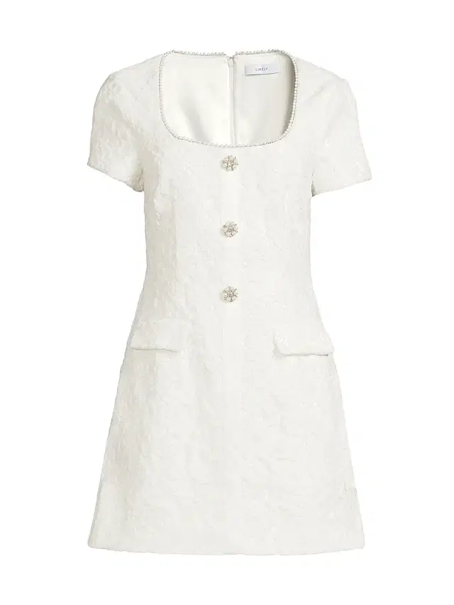 Women's Drop 12 Sergio Imitation Pearl & Crystal-Embellished Jacquard Lace Minidress - White