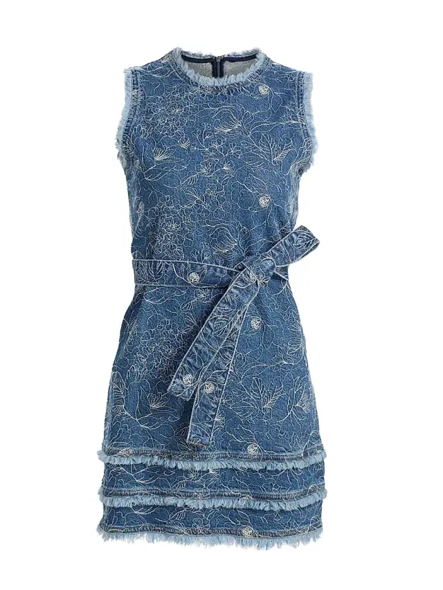 Cinq à Sept Women's Mindie Garden Doodle Denim Minidress - Salt Breeze White