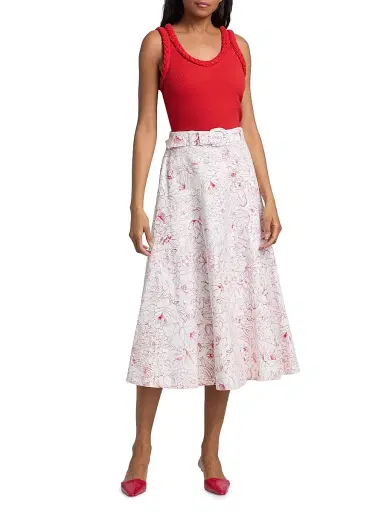 Cinq à Sept Women's Nala Garden Doodle Midi-Skirt - White Goji Berry | Thumbnail 2
