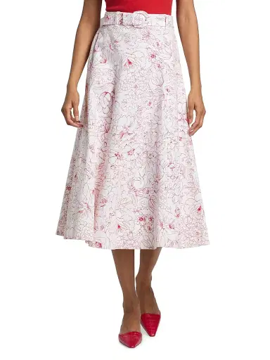 Cinq à Sept Women's Nala Garden Doodle Midi-Skirt - White Goji Berry | Thumbnail 3