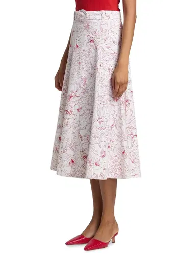 Cinq à Sept Women's Nala Garden Doodle Midi-Skirt - White Goji Berry | Thumbnail 4