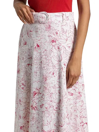 Cinq à Sept Women's Nala Garden Doodle Midi-Skirt - White Goji Berry | Thumbnail 6