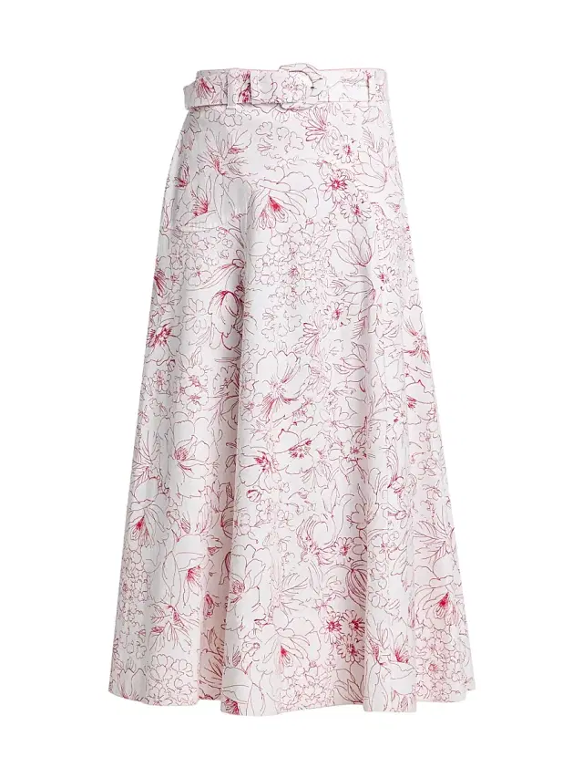 Cinq à Sept Women's Nala Garden Doodle Midi-Skirt - White Goji Berry