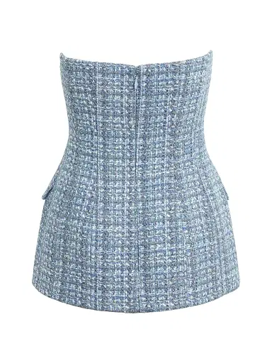 Favorite Daughter Women's The Brooke Strapless Tweed Bustier Top - Sky Blue Tweed - Size 8 | Thumbnail 2