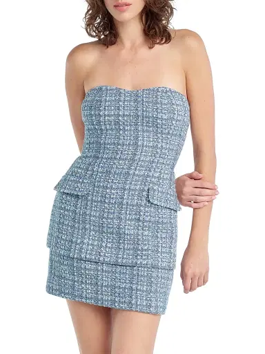 Favorite Daughter Women's The Brooke Strapless Tweed Bustier Top - Sky Blue Tweed - Size 8 | Thumbnail 3