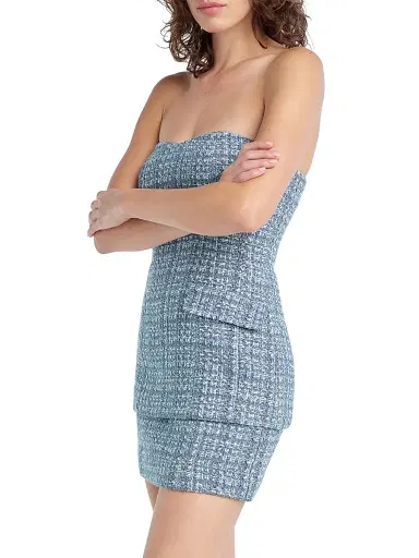 Favorite Daughter Women's The Brooke Strapless Tweed Bustier Top - Sky Blue Tweed - Size 8 | Thumbnail 4