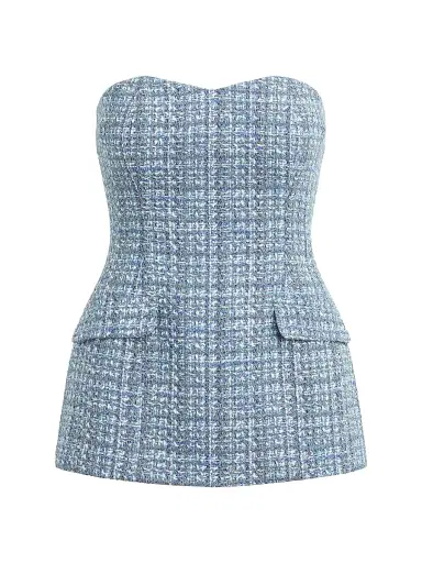 Favorite Daughter Women's The Brooke Strapless Tweed Bustier Top - Sky Blue Tweed - Size 8 | Thumbnail 1