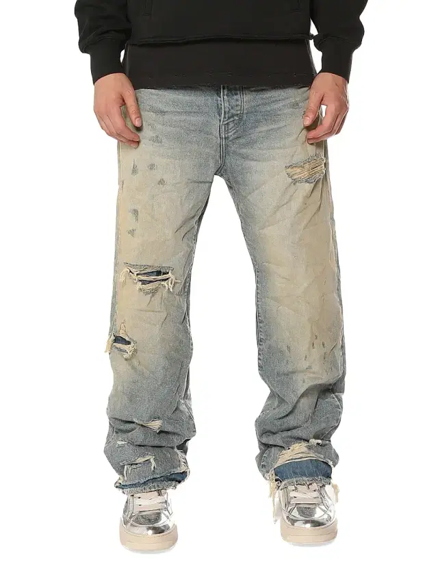 Purple Brand Men's Antique Distressed Mid-Rise Baggy Jeans - Light Indigo