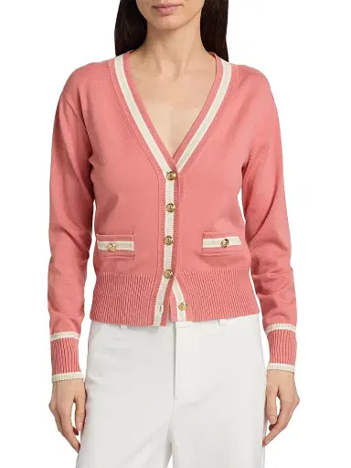 Elie Tahari Women's The Kiva Contrast Stripe Cardigan - Dragonfruit | Thumbnail 3 Elie Tahari Women's The Kiva Contrast Stripe Cardigan - Dragonfruit | Thumbnail 3