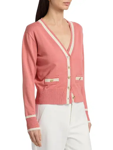 Elie Tahari Women's The Kiva Contrast Stripe Cardigan - Dragonfruit | Thumbnail 4 Elie Tahari Women's The Kiva Contrast Stripe Cardigan - Dragonfruit | Thumbnail 4