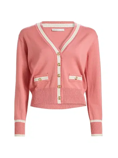 Elie Tahari Women's The Kiva Contrast Stripe Cardigan - Dragonfruit | Thumbnail 1 Elie Tahari Women's The Kiva Contrast Stripe Cardigan - Dragonfruit | Thumbnail 1