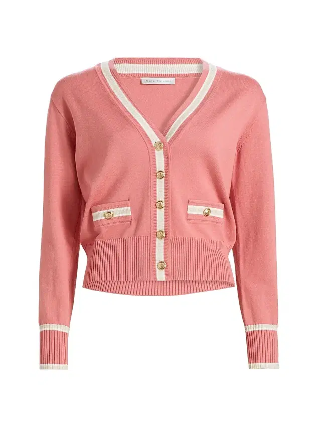 Elie Tahari Women's The Kiva Contrast Stripe Cardigan - Dragonfruit