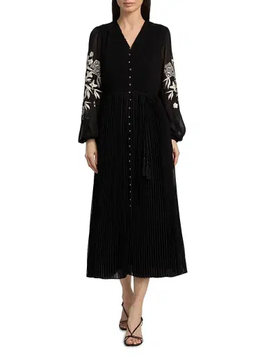 Elie Tahari Women's The Amanda Floral-Embroidered Midi-Dress - Noir | Thumbnail 3 Elie Tahari Women's The Amanda Floral-Embroidered Midi-Dress - Noir | Thumbnail 3