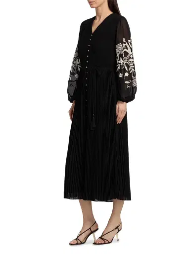 Elie Tahari Women's The Amanda Floral-Embroidered Midi-Dress - Noir | Thumbnail 4 Elie Tahari Women's The Amanda Floral-Embroidered Midi-Dress - Noir | Thumbnail 4