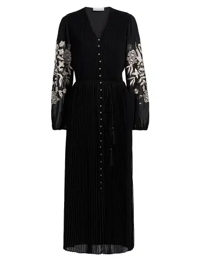 Elie Tahari Women's The Amanda Floral-Embroidered Midi-Dress - Noir | Thumbnail 1 Elie Tahari Women's The Amanda Floral-Embroidered Midi-Dress - Noir | Thumbnail 1