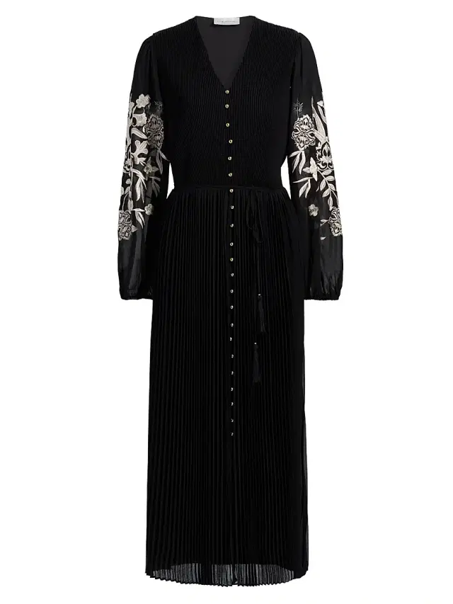 Elie Tahari Women's The Amanda Floral-Embroidered Midi-Dress - Noir