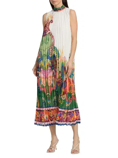 Elie Tahari Women's The Reilley Celestial Paisley Pleated Midi-Dress - Celestial Paisley | Thumbnail 3 Elie Tahari Women's The Reilley Celestial Paisley Pleated Midi-Dress - Celestial Paisley | Thumbnail 3