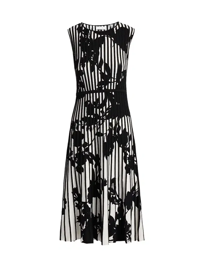 Elie Tahari Women's The Alma Floral Rib Midi-Dress - Black And White
