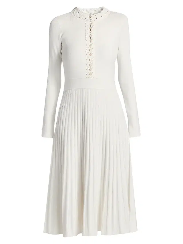 Elie Tahari Women's The Jan Pleated Midi-Sweaterdress - Sky White