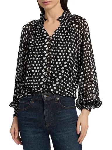 Elie Tahari Women's The Rue Dot Print Blouse - Noir And White | Thumbnail 3 Elie Tahari Women's The Rue Dot Print Blouse - Noir And White | Thumbnail 3
